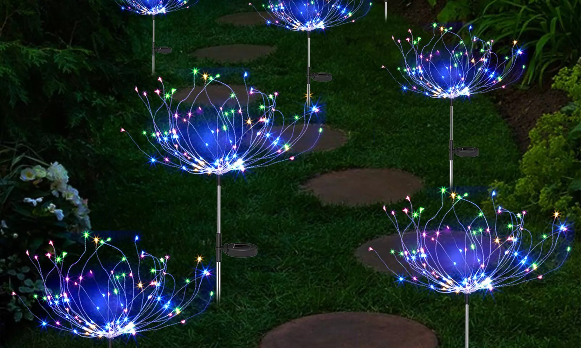 2Pcs Solar Outdoor Firework Lights 90LED Solar Garden Light Holiday Ornaments