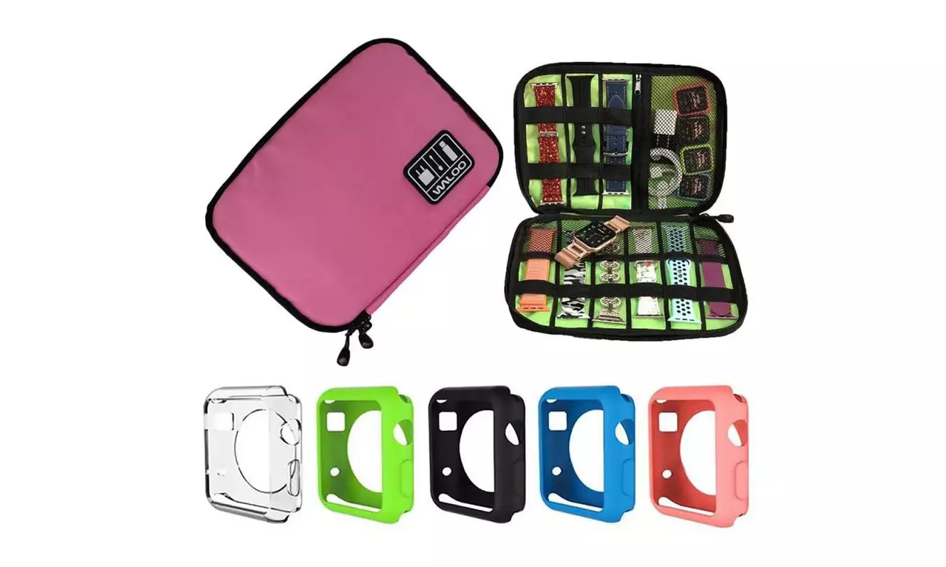 Waloo Apple Watch Band Organizer with Five pack of Faceplate Cover Bundle