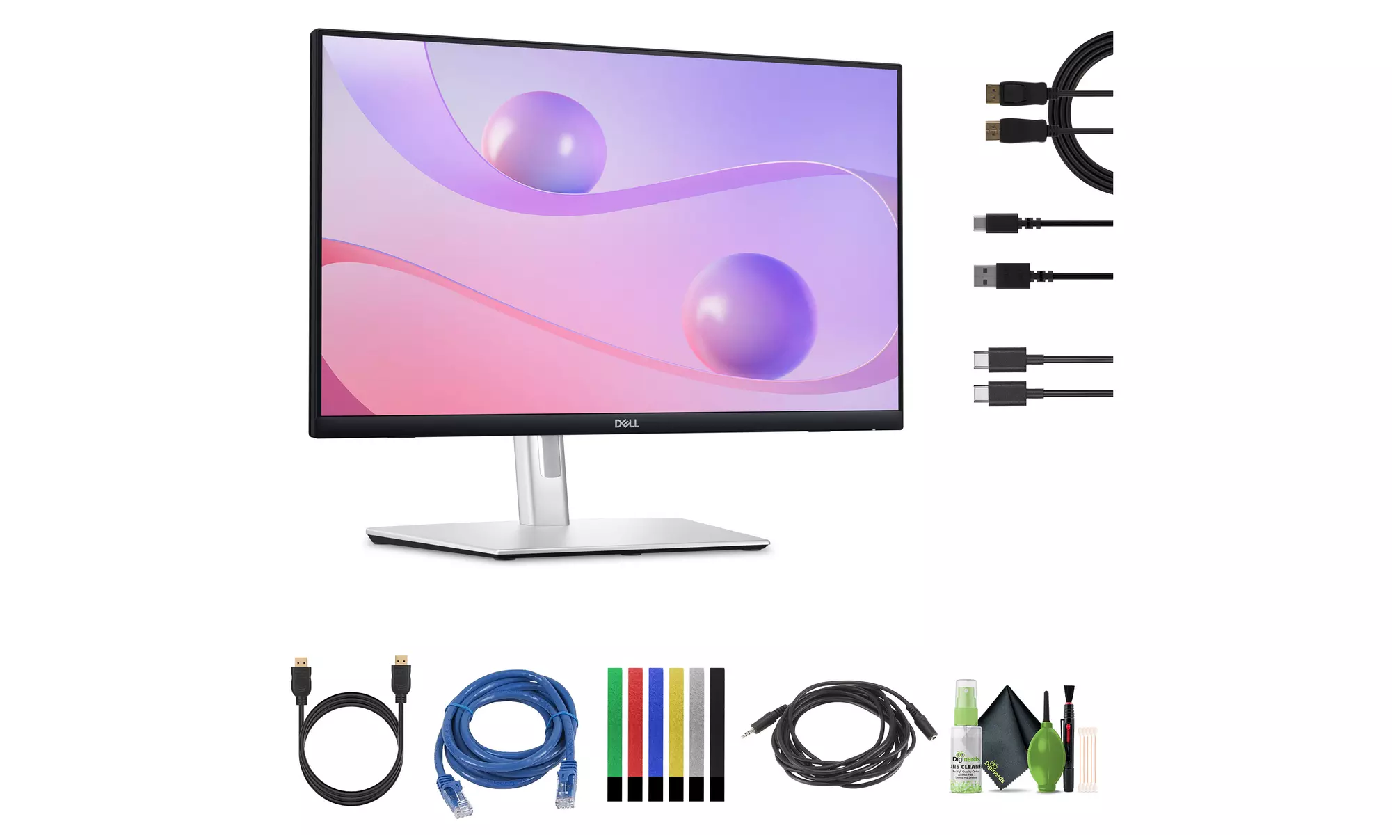 Dell 24 P2424HT Monitor Bundle with Network Cable and Headphone Extender