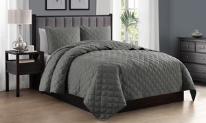 Cathay Home Classic Microfiber Diamond Stitch Quilt Set