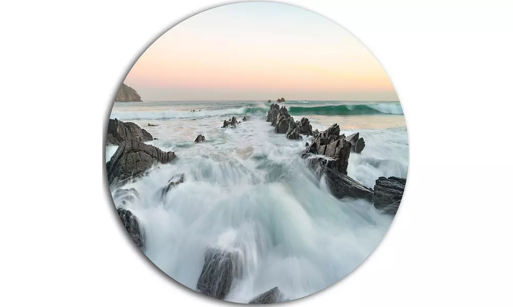 Sunrise at the Bay of Biscay' Beach Metal Circle Wall Art - Second Medium