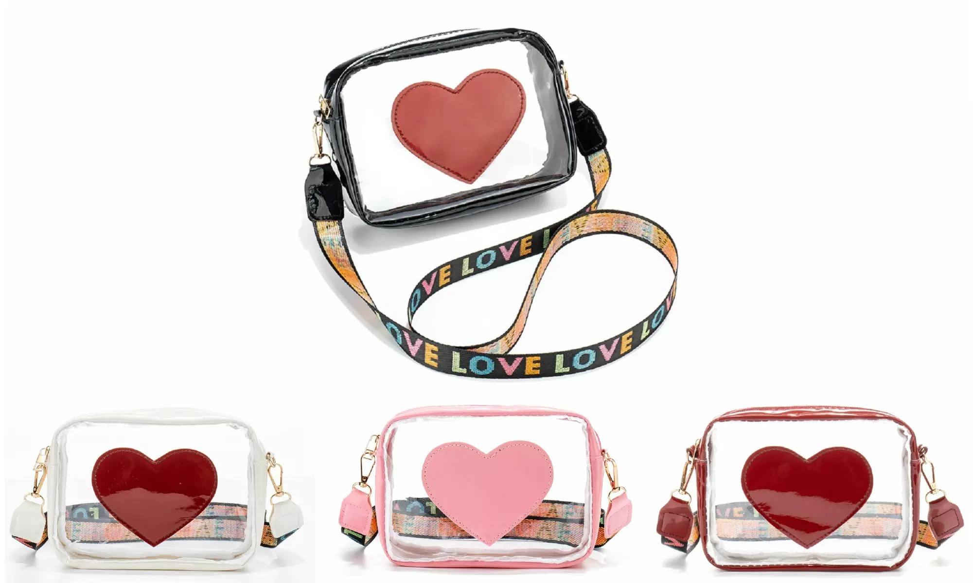 Lior Clear PVC Jelly Bag Fashionable Crossbody Messenger with Heart Patch - Primary Image