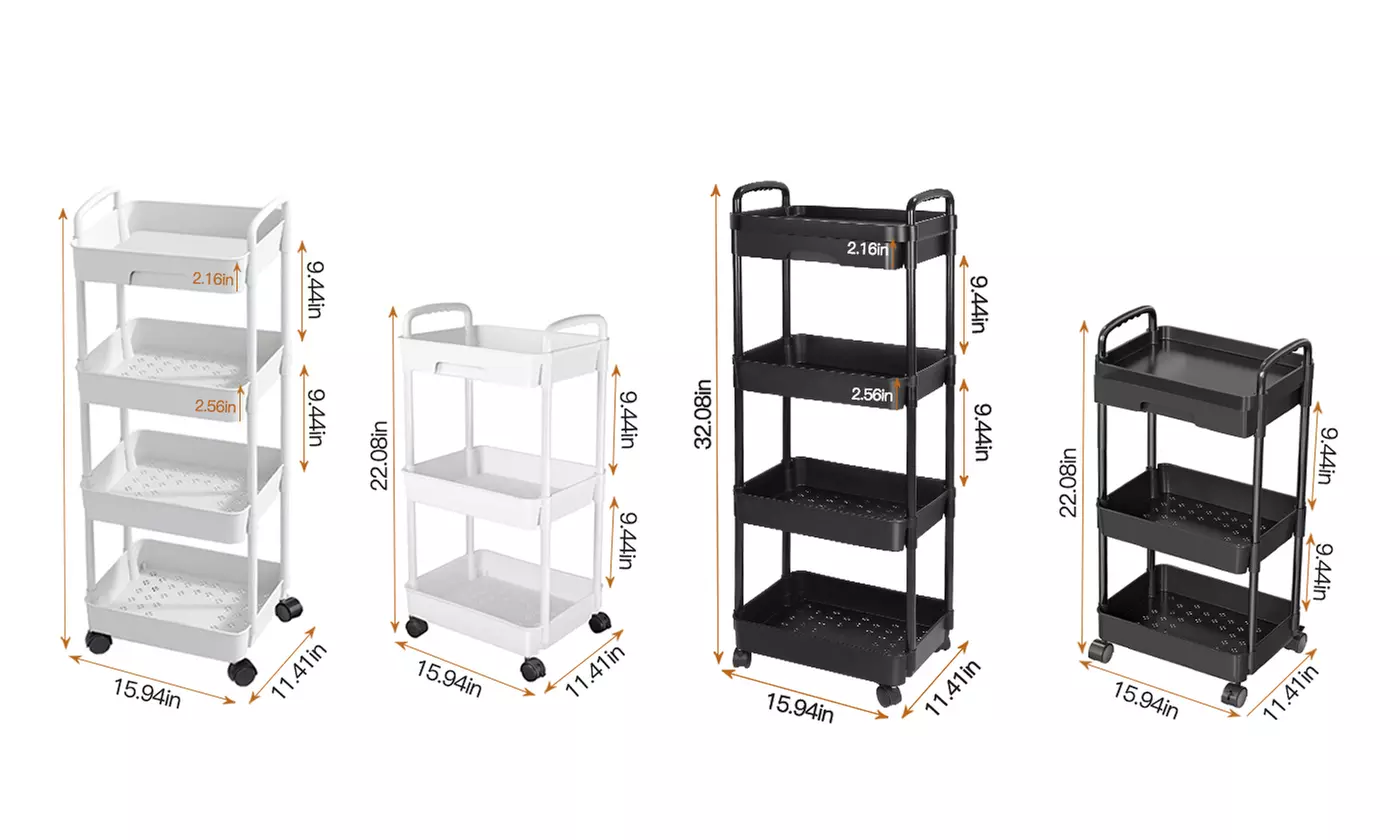 NewHome 3-Tier/4-Tier Rolling Storage Cart Mobile Shelving Unit Utility Cart