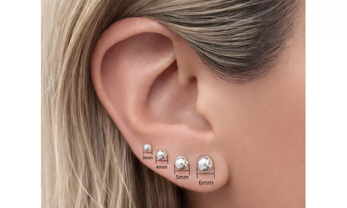 14K Solid White Gold 3-8MM Hollow Ball Stud Earrings