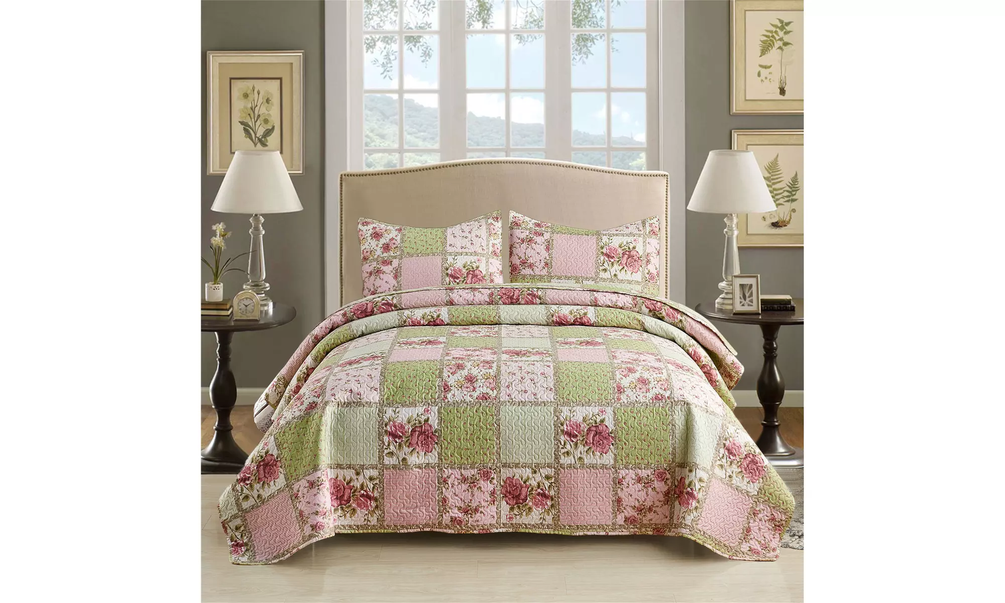 JML 3-Piece Reversible Quilt Set,Home Collection Printed Bedspread With 2 Shams