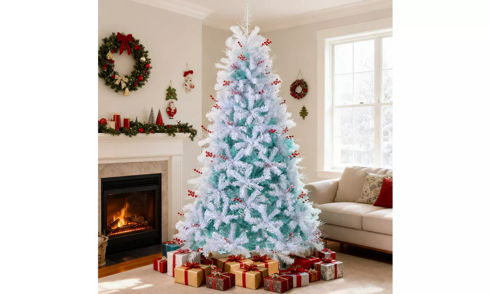 Costway Pre-Lit Artificial Christmas Tree with Branch Tips | Warm White LED Lights | Easy Setup & Home Decor