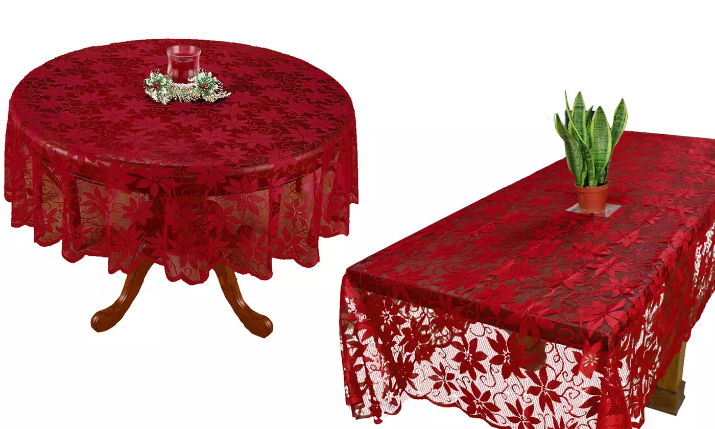 Christmas Xmas Tablecloth Red Lace Table Cover Wedding Holiday Room Decor 