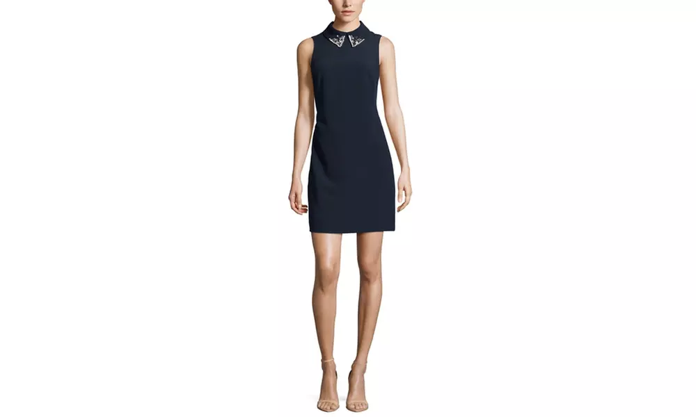 ELIZA J Sleeveless Shift Dress With Beaded Peter Pan Collar - Primary Image