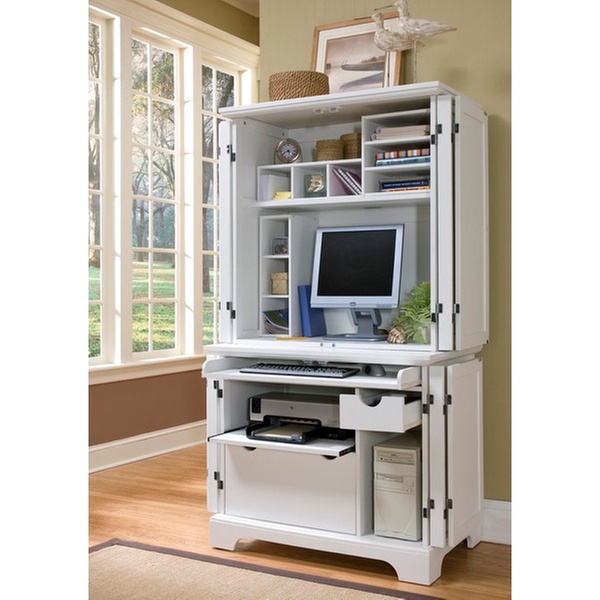 Naples White Compact Computer Desk And Hutch