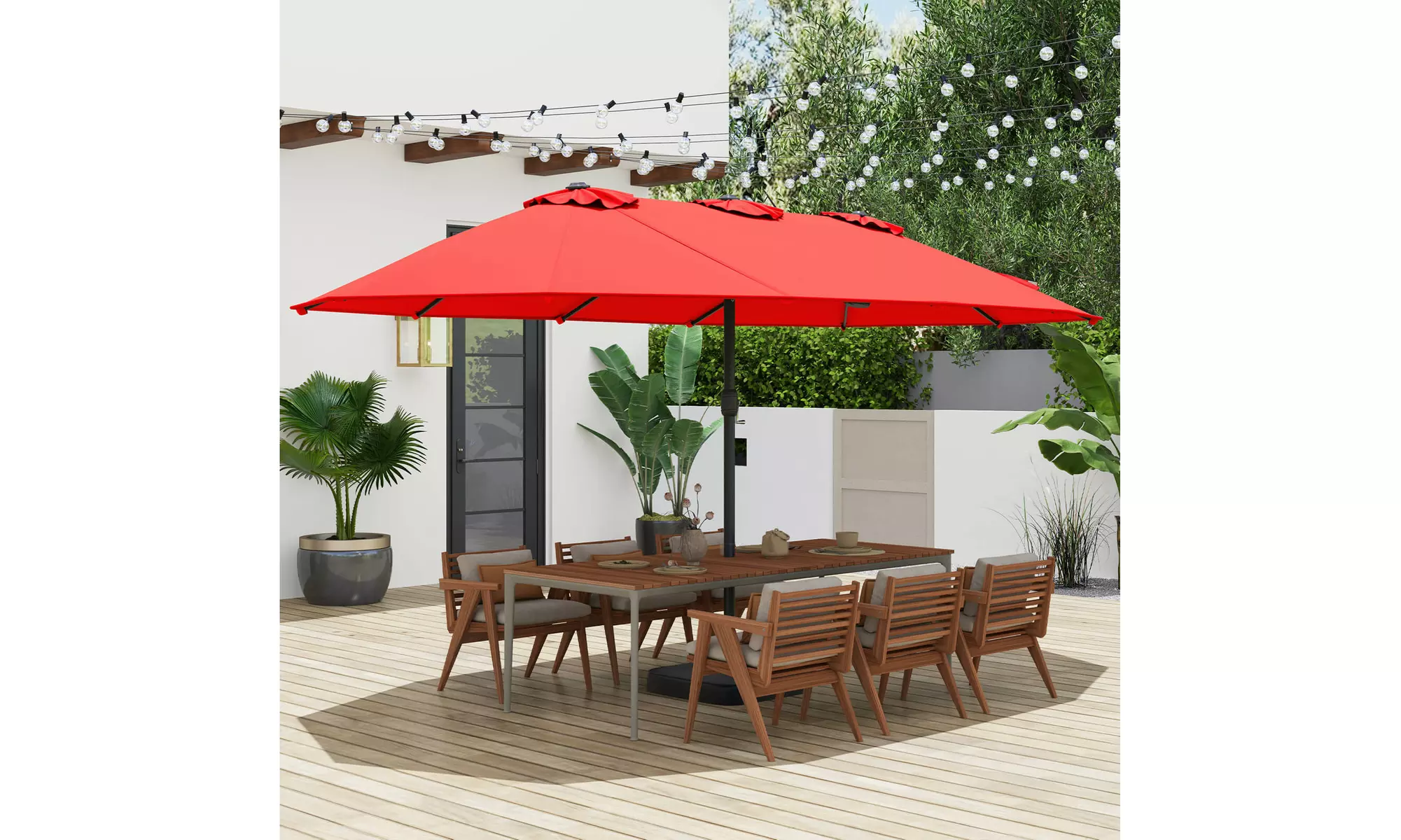 15FT Double-Sided Twin Patio Umbrella Sun Shade Outdoor Crank Market