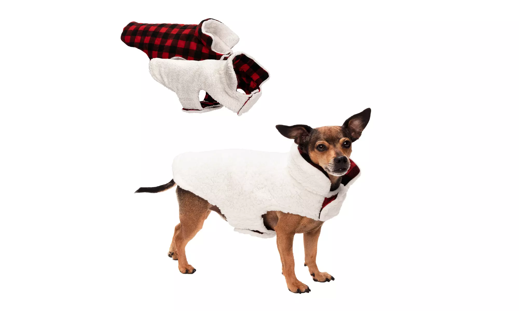 FurHaven Flex-Fit Faux Fur Warn and Cozy Reversible Dog Coat
