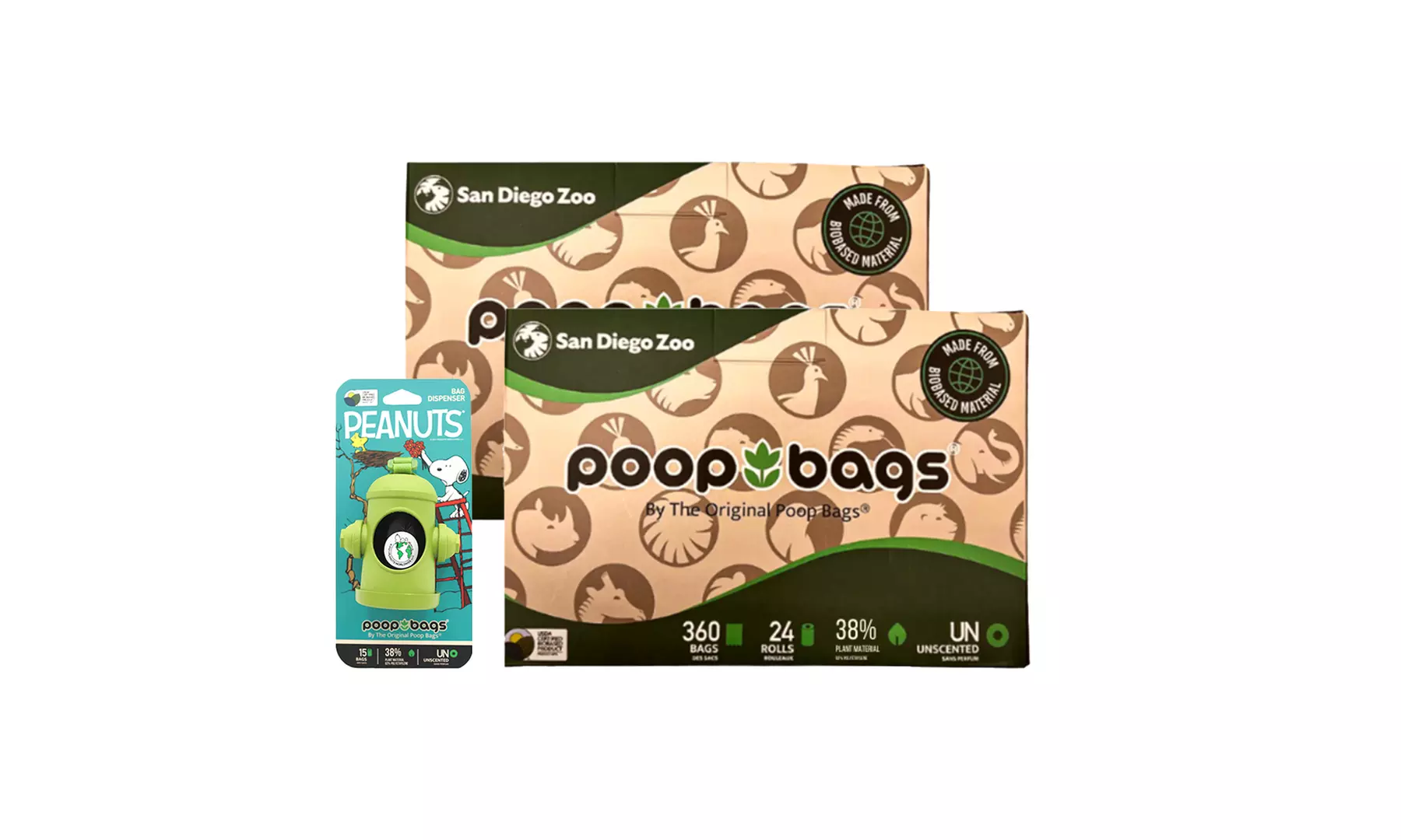 720 USDA Certified Biobased - San Diego Zoo Poop Bags & Hydrant Dispenser