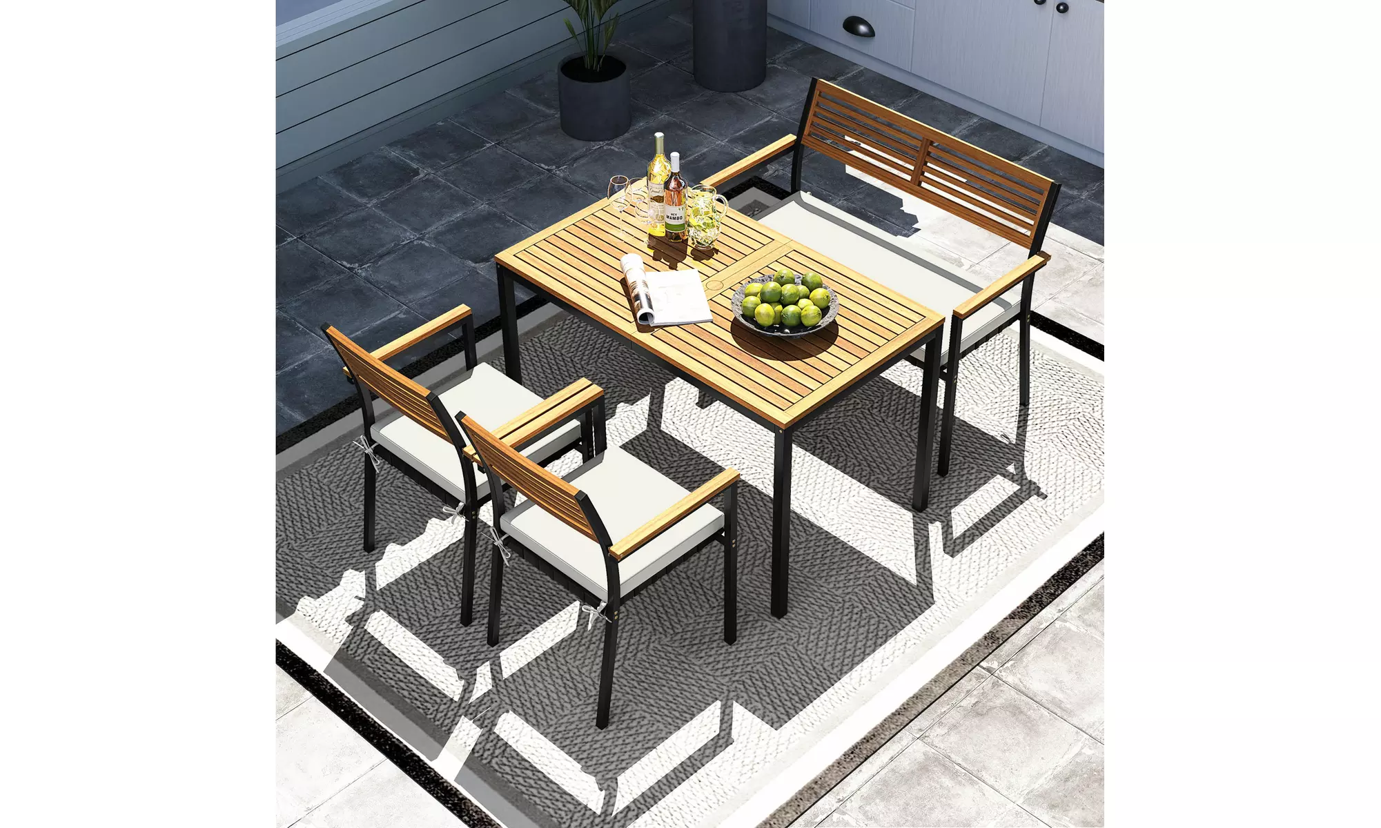 Costway Four-Piece Patio Furniture Set with Acacia Wood & Metal Frame