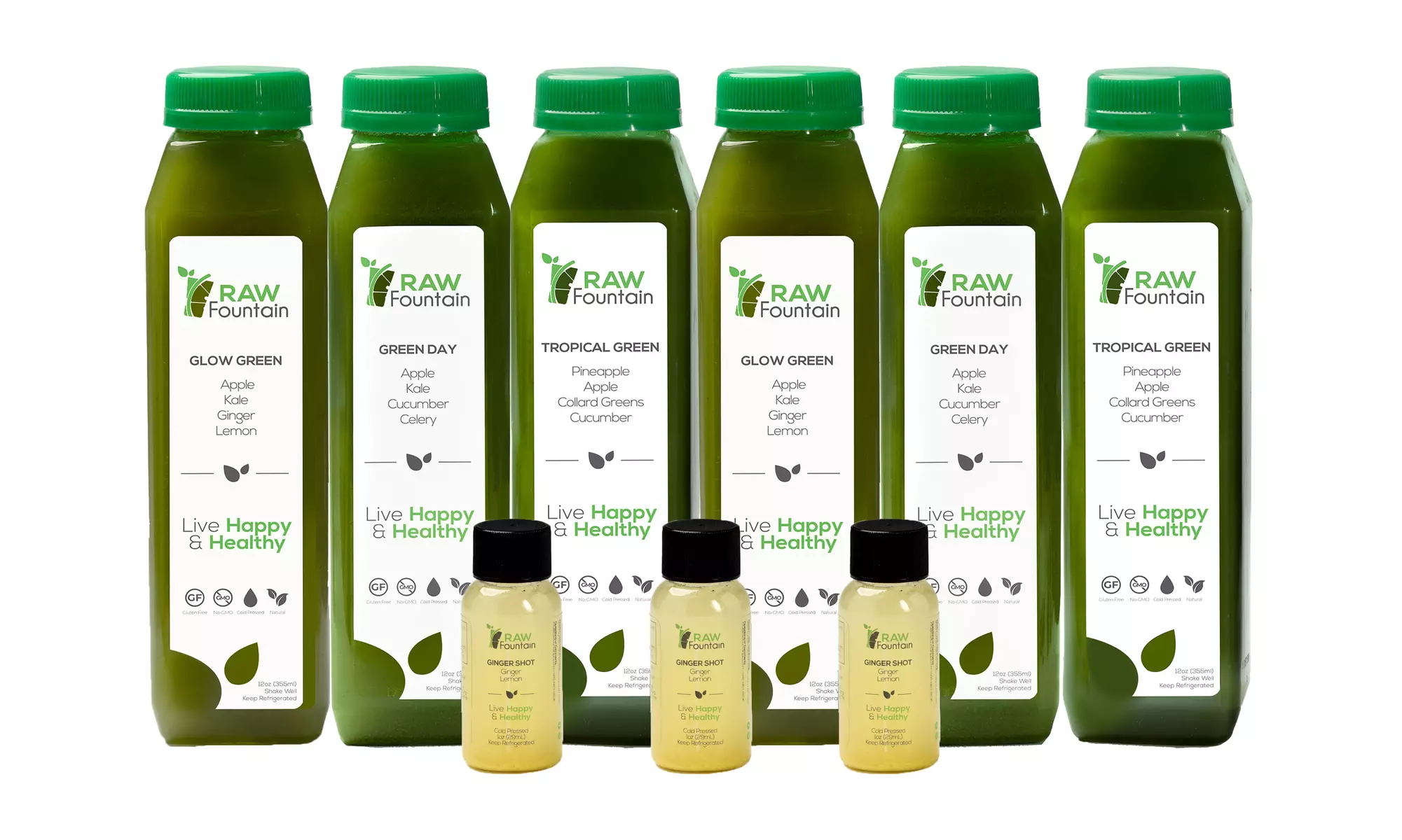 Raw Fountain - Green Juice Cleanse Detox - All Natural Cold Pressed 1 3 5 7 Day