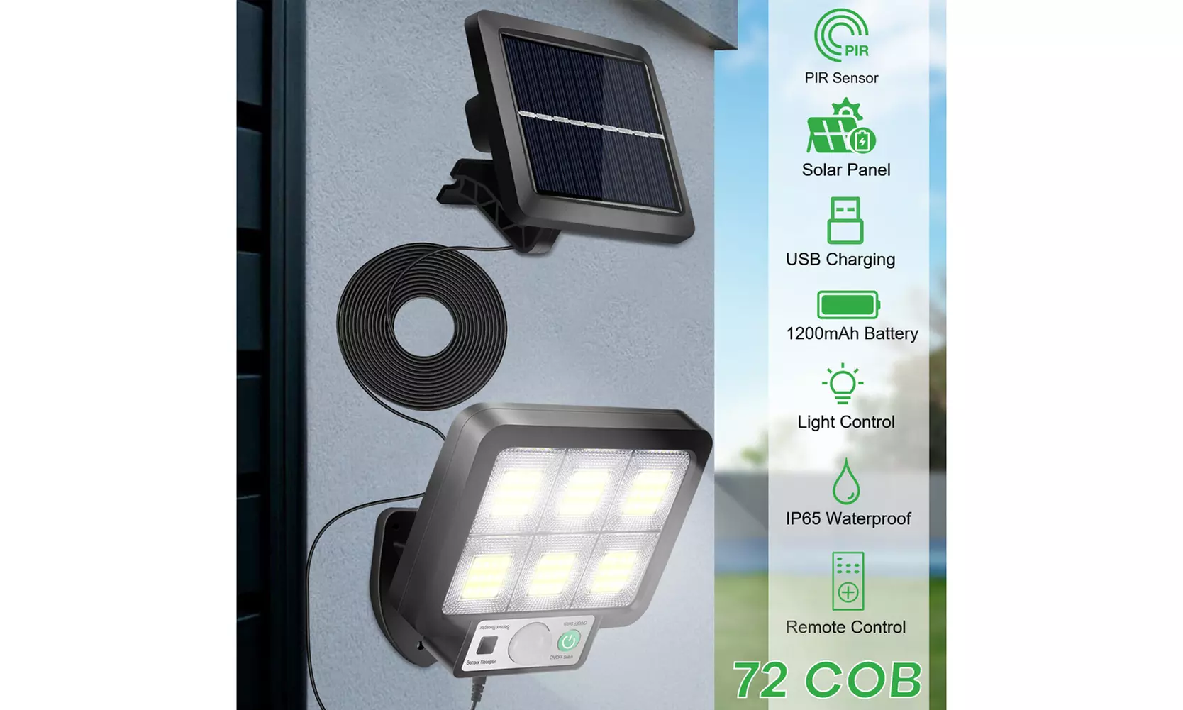 US 1-2Pcs LED Solar Light Garage Backyard Wall Outdoor Motion Sensor with Remote