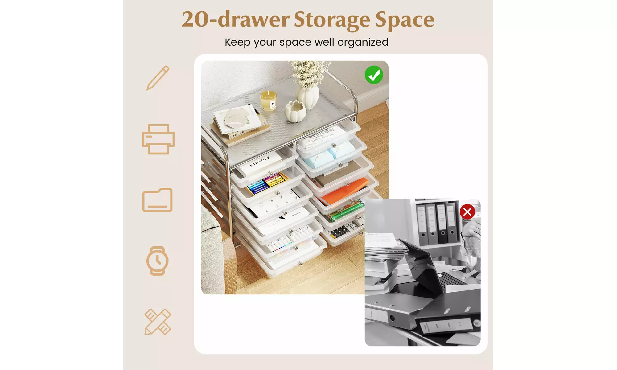 Costway 12 Drawers Rolling Cart Storage Scrapbook Paper Studio Organizer Bins