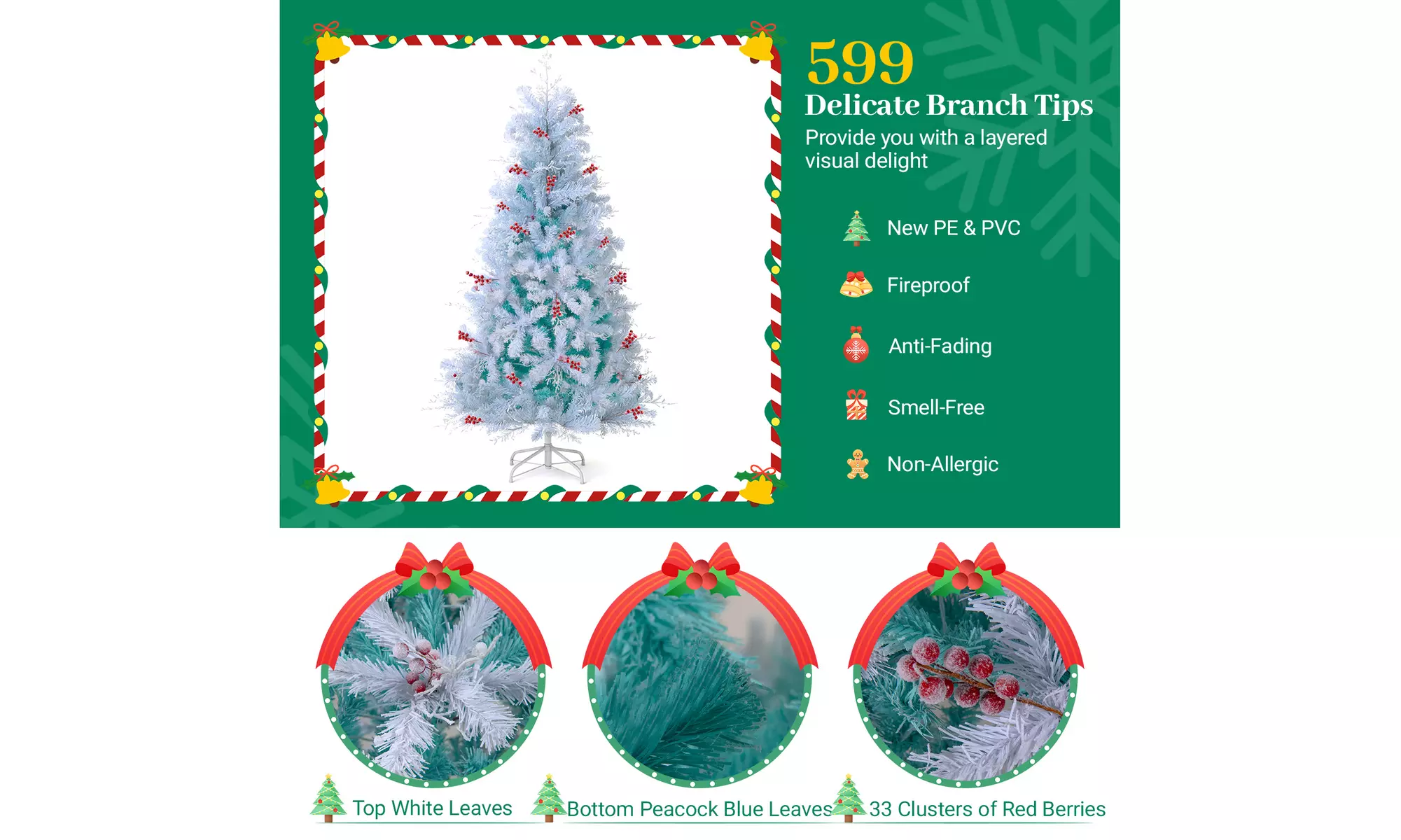 Costway Pre-Lit Artificial Christmas Tree with Branch Tips | Warm White LED Lights | Easy Setup & Home Decor