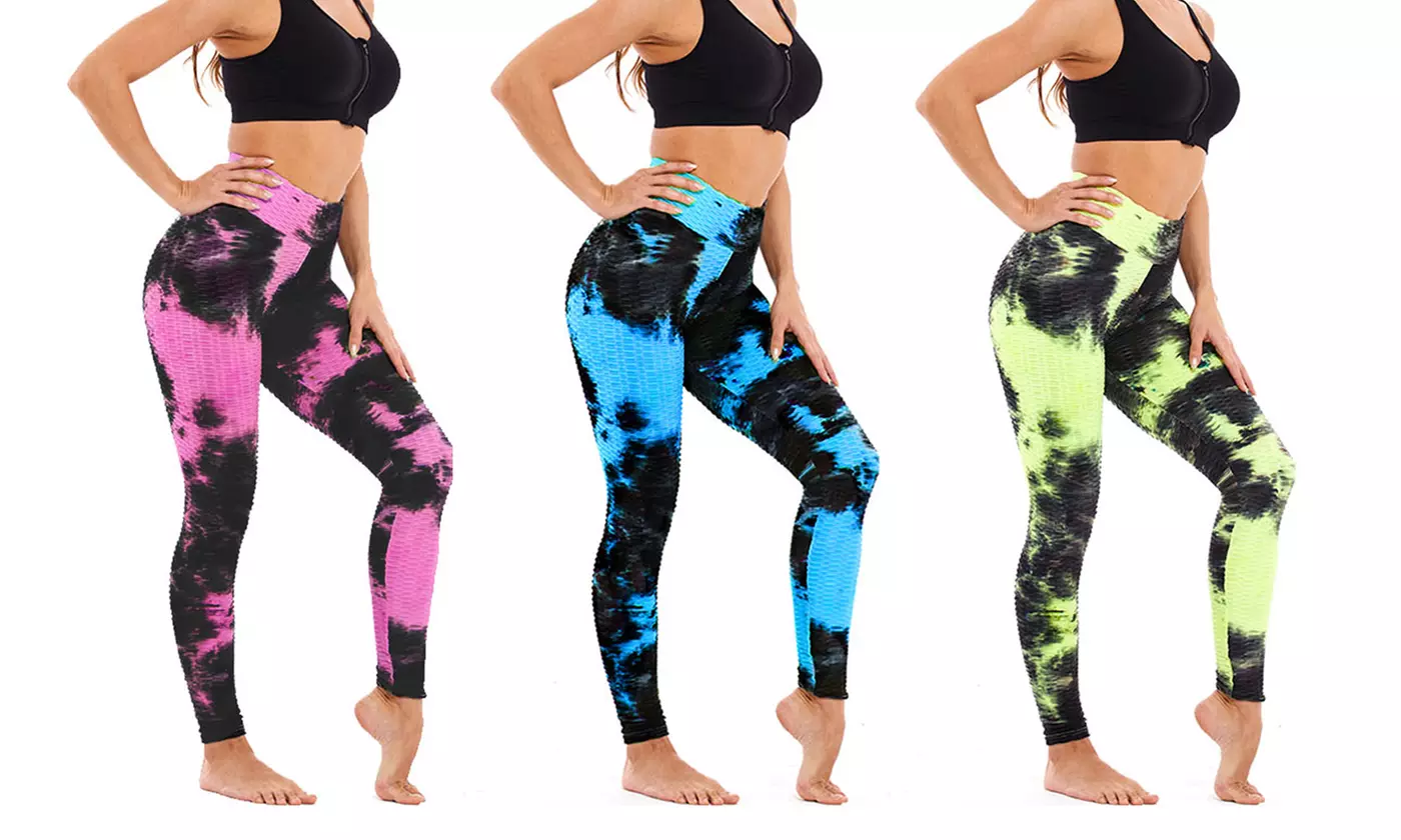 Women Leggings Yoga Pants Running Fitness Tie-dye Bubble Gym Sport Tight Pants - Primary Image
