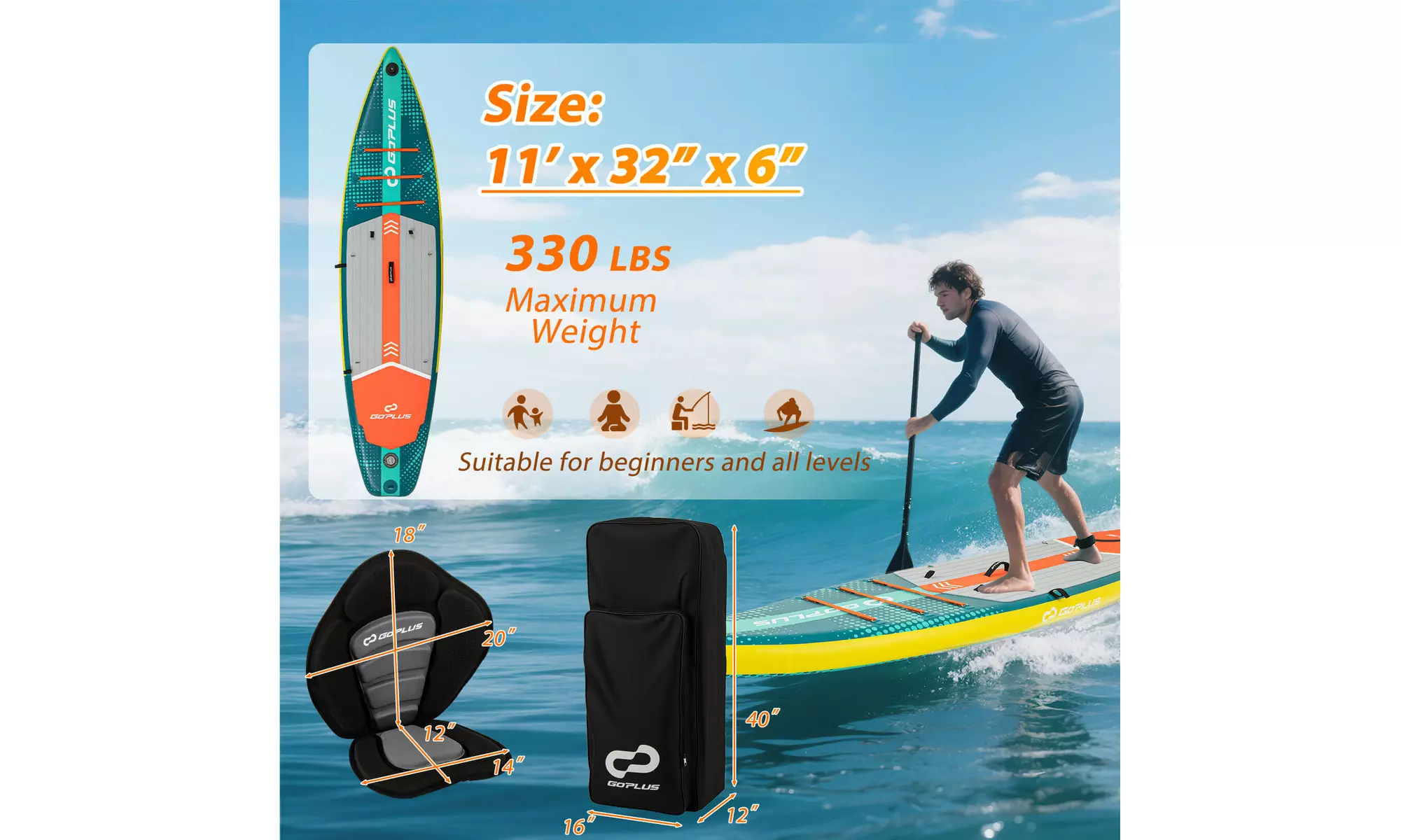 Goplus 11' Inflatable Stand Up Paddle Board whth Accessories Paddle Hand Pump