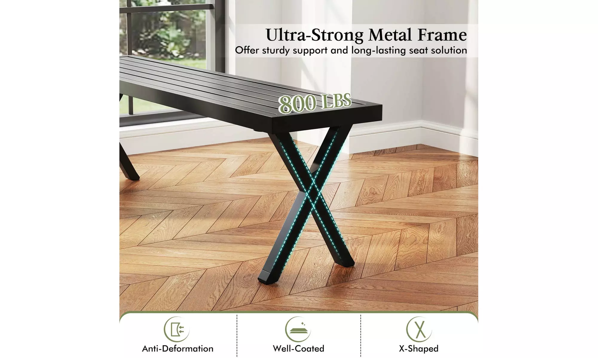 Costway 54 Inch Patio Metal Bench with Slatted Seat and X Legs Backless Loveseat