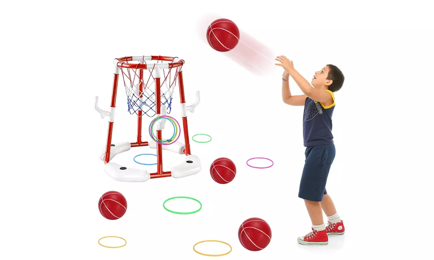 CoolWorld Floating Pool Basketball Hoop Toy Set with 4 Balls and Water Rings