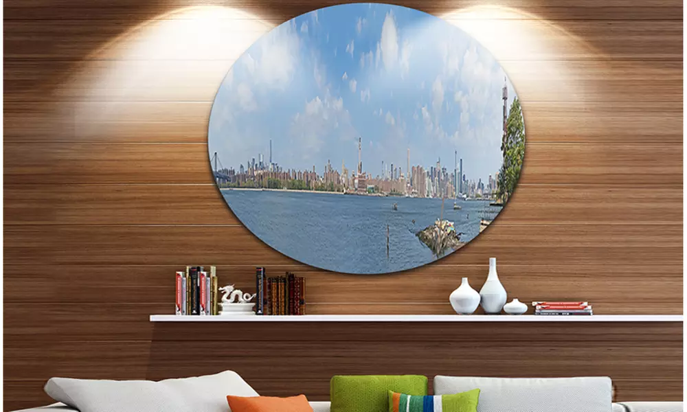New York Skyline from East River Side' Cityscape Circle Metal Wall Art - Primary Image