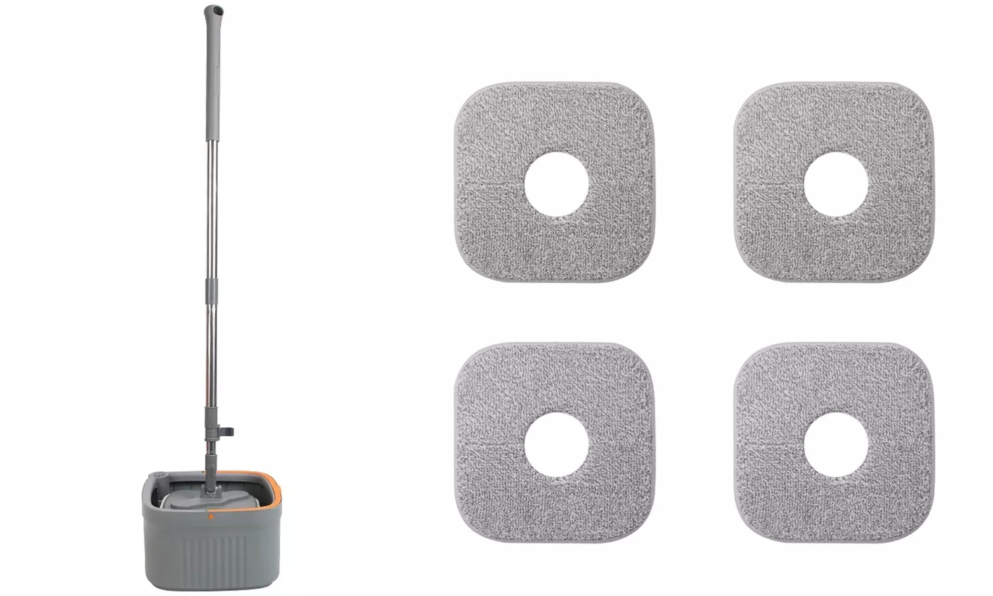 NewHome Spin Mop and Bucket Set (2 or 4 Pads) or Wall and  Baseboard Cleaner Mop