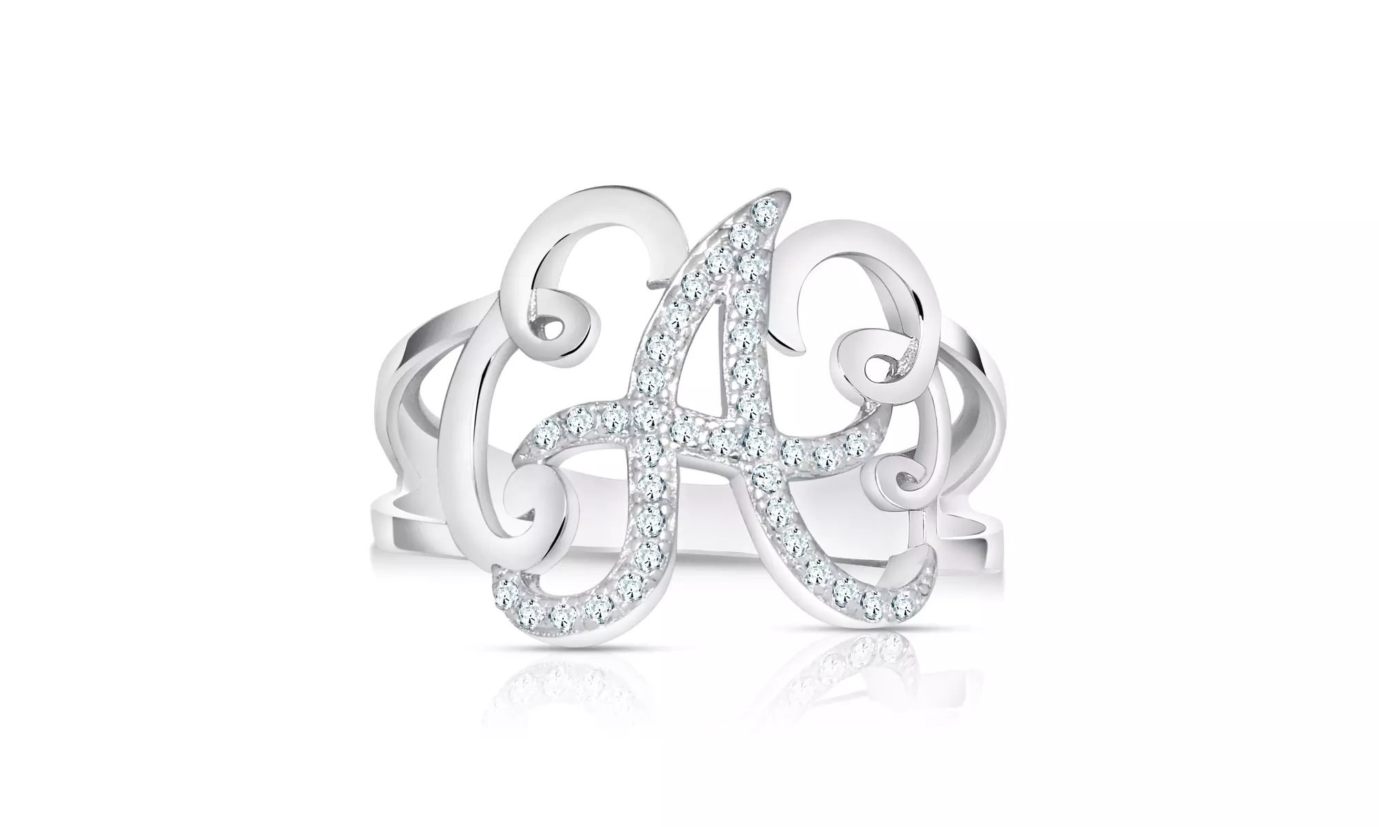 Crystal Monogram Ring in Sterling Silver