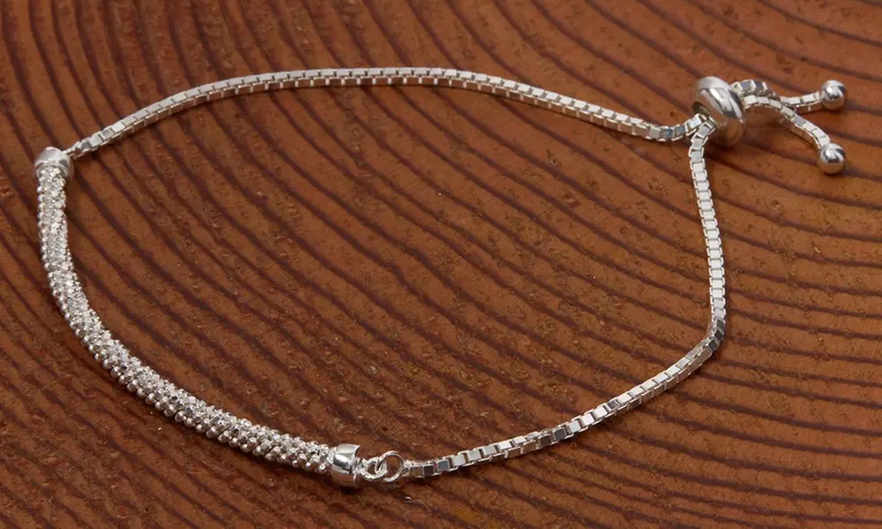 Italian Sterling Silver 9" Adjustable Beaded Bar Bracelet - Primary Image