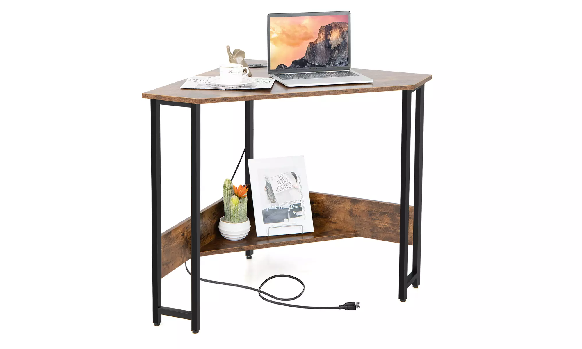 Costway Triangle Computer Desk Corner Desk Home Office w/Power Outlets USB Ports - Primary Image