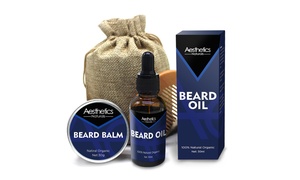 Beard Grooming Set Gift with Oil , Balm and Comb (4-Piece Set)