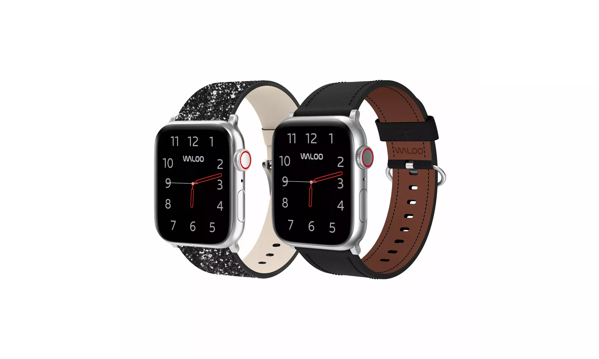 Waloo 2-Pack Leather Bling and Classic Leather Apple Watch Bands