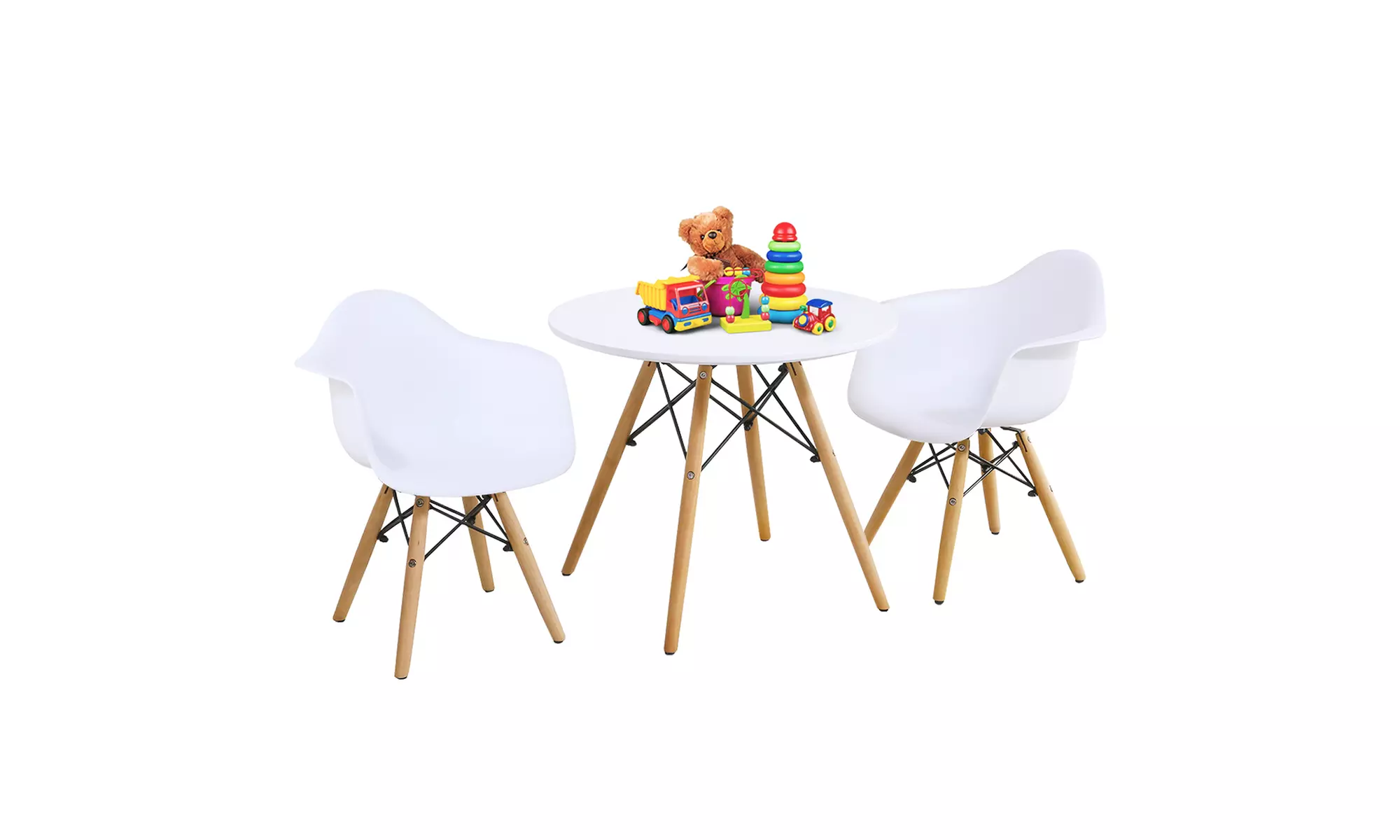 3 Piece Kids Mid-Century Modern Round Table Chair Set with 2 Arm Chairs White - Primary Image