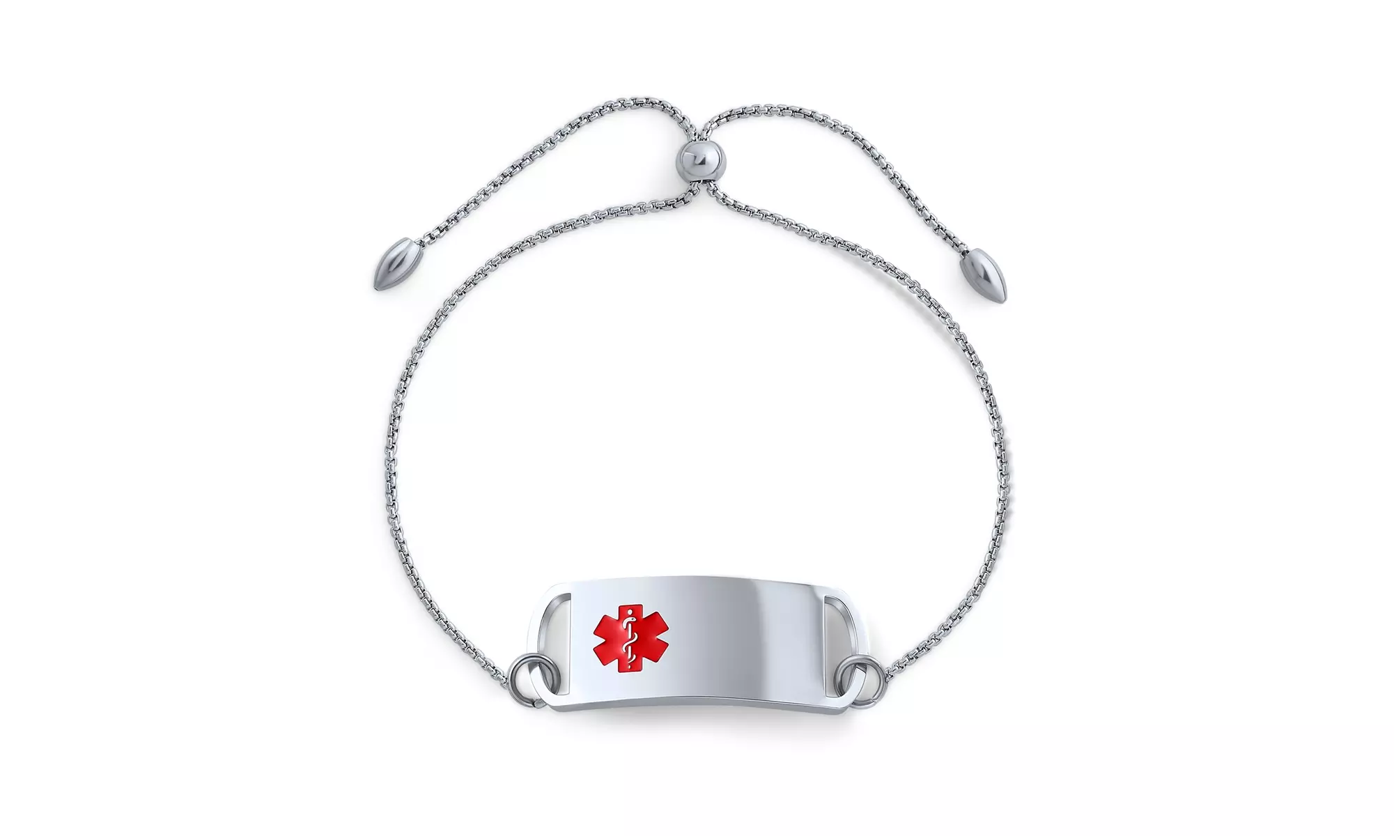 Personalize Medical Alert ID Name Tag Bolo Bracelet Adjustable - Primary Image