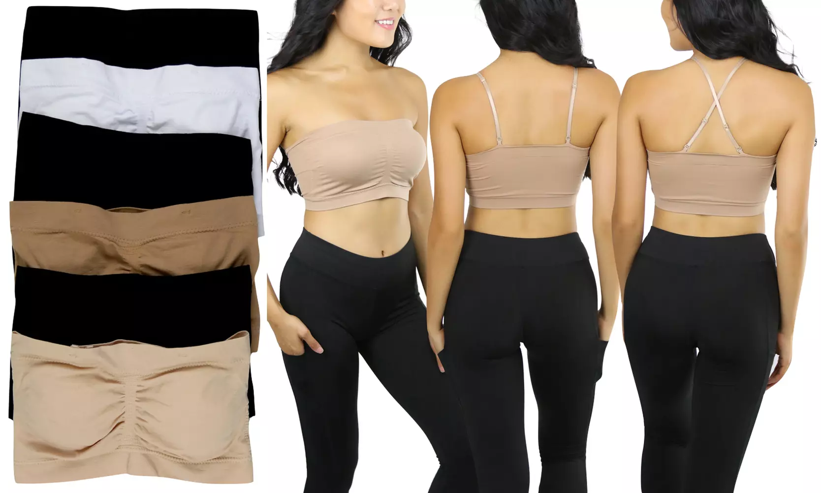 (6-Pack) Padded Tube Bras w/ Removable Straps