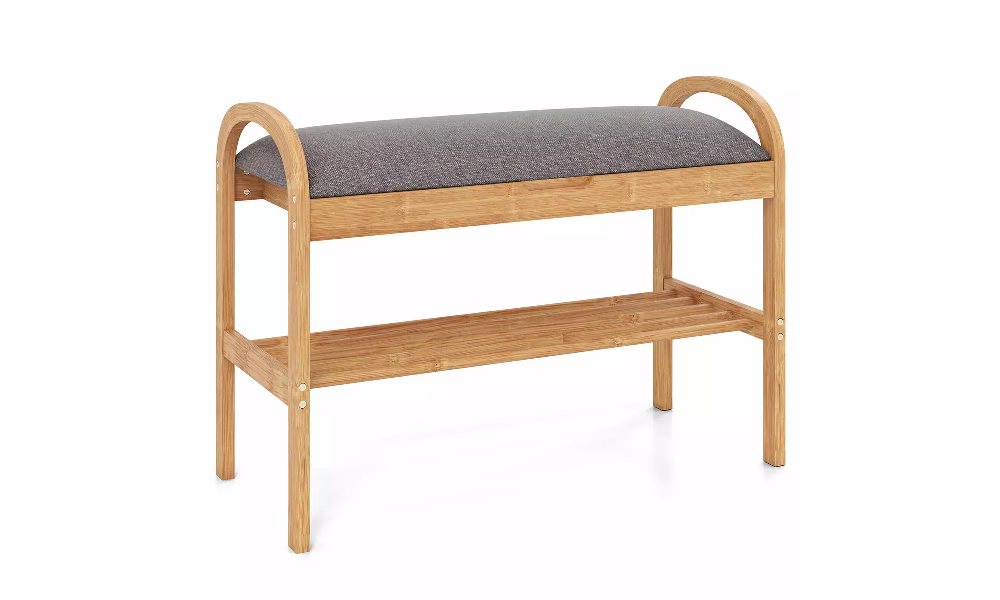 Costway Bamboo Entryway Shoe Bench 2-Tier Shoe Rack with Padded Seat Cushion