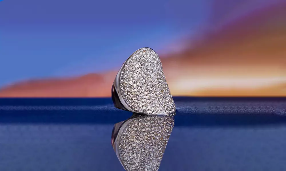 White Cocktail Ring Made With Crystals From Swarovski 