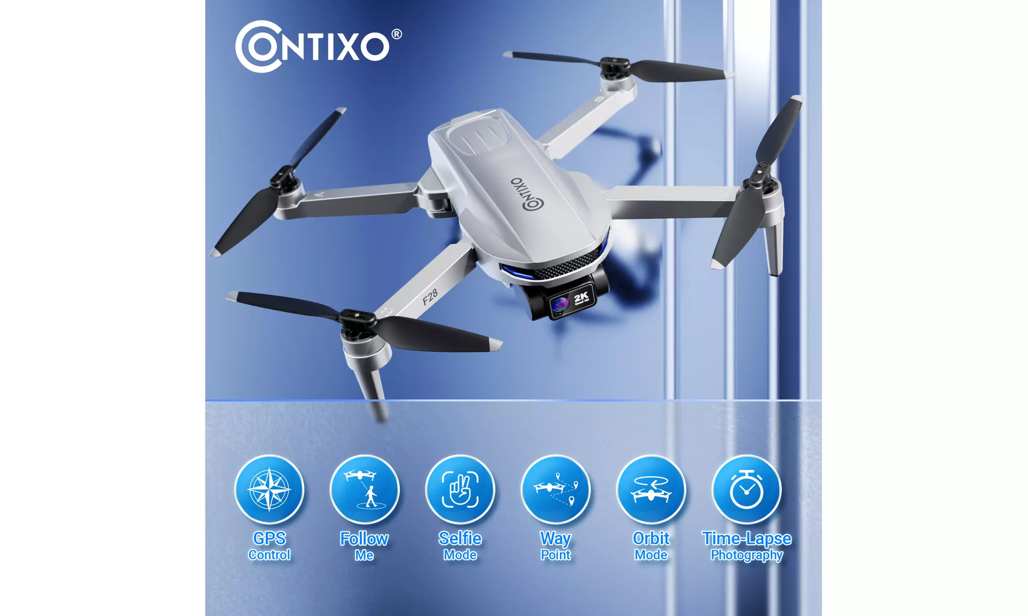 Contixo F28 GPS Drone with Camera, 2K Camera FHD, Foldable FPV, FAA-Exempt