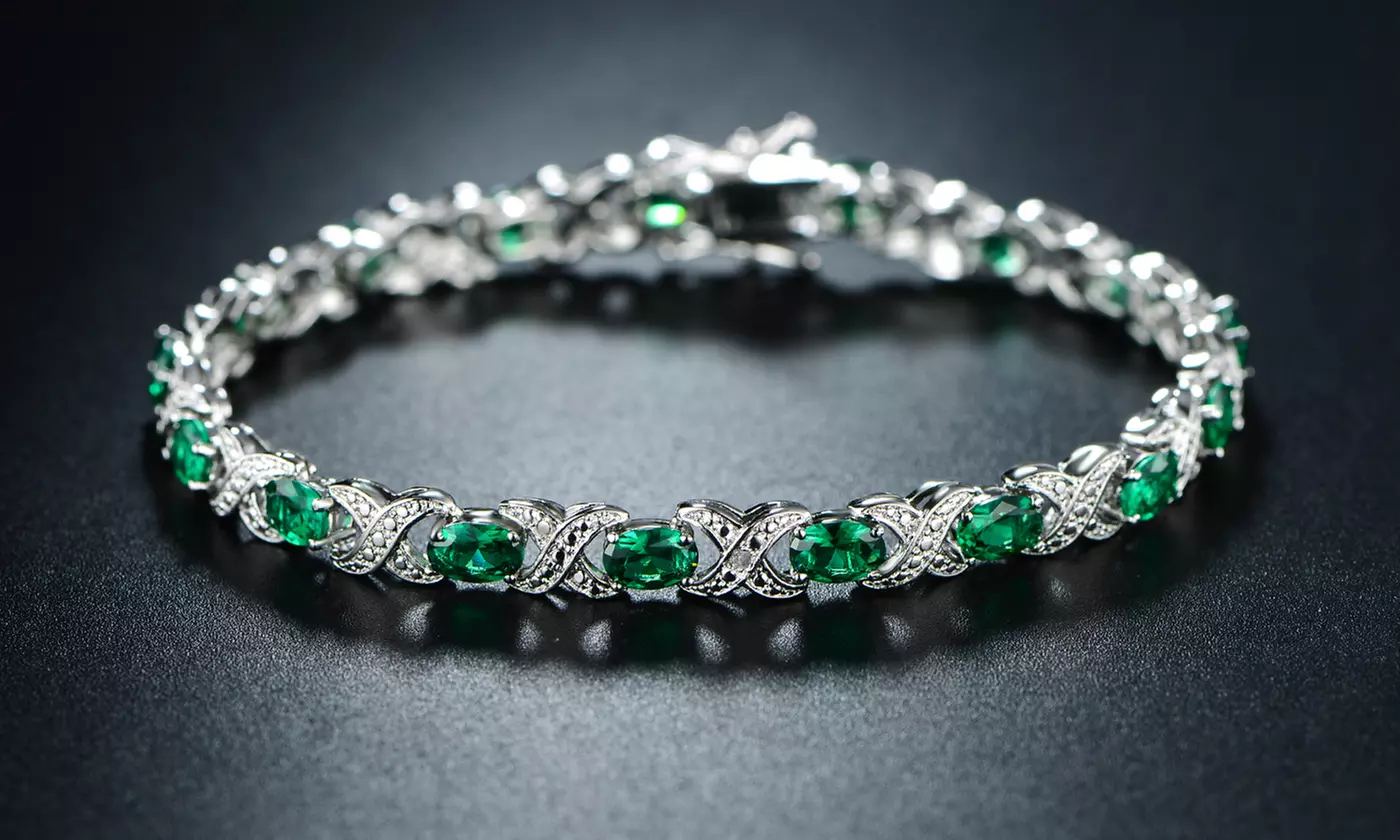 Lab-Created Emerald & Diamond Accent X-Link Tennis Bracelet By GEMBASSY - Primary Image