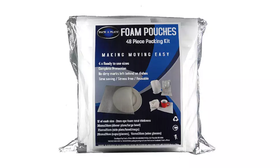 Pack a Plate Foam Pouches 4 in 1 Packing Kit (48 Pack) 12 x 4 Various Sizes - Second Medium