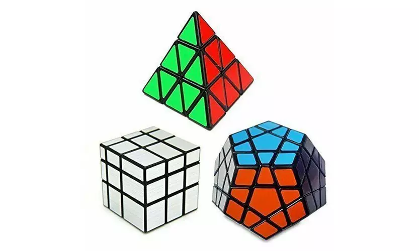 Rubix Cube Set of 3 Speed Puzzle Magic Pyraminx Megaminx Mirror Kids Toy Game - Primary Image