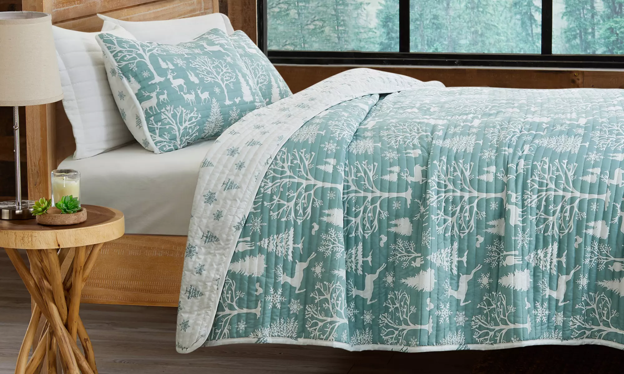 Reversible Winter Printed Quilt Set with Shams (2 or 3-Piece)