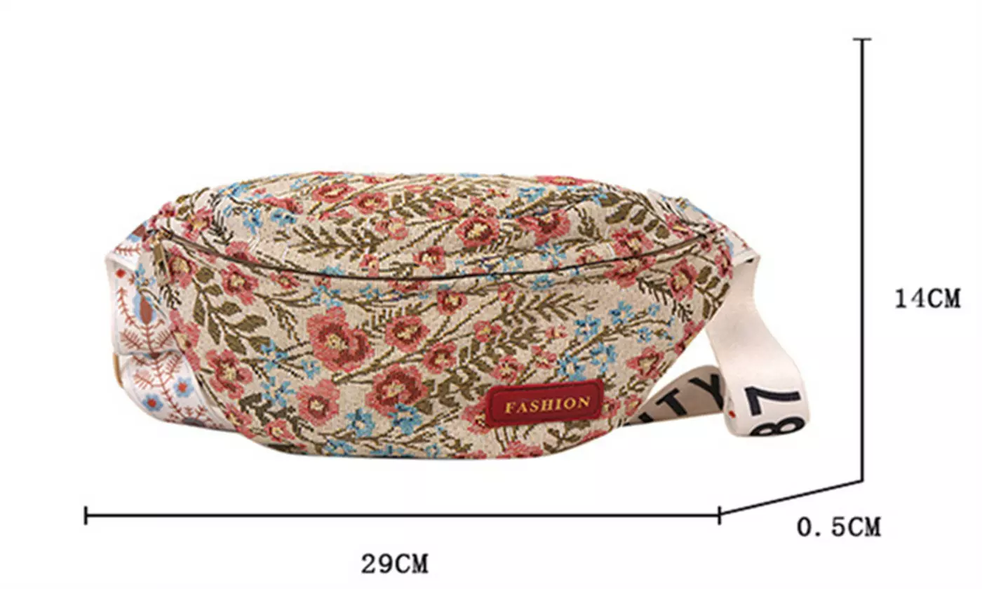 Floral Large Crossbody Fanny Pack Running Travel Bag Passport Bag 