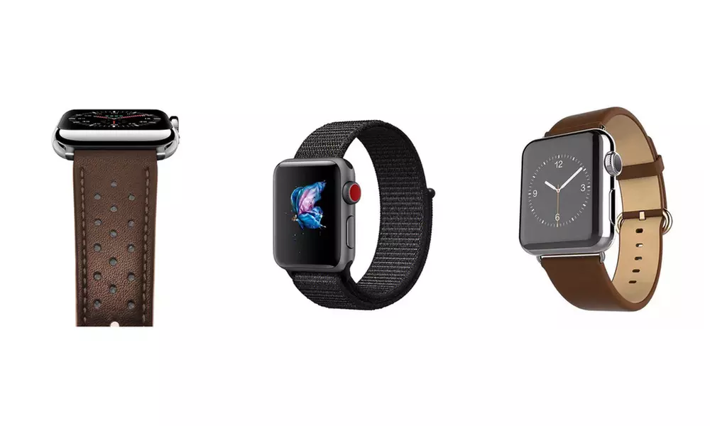 Waloo Breathable Leather, Nylon and Leather Apple Watch Band-3 Piece Bundle