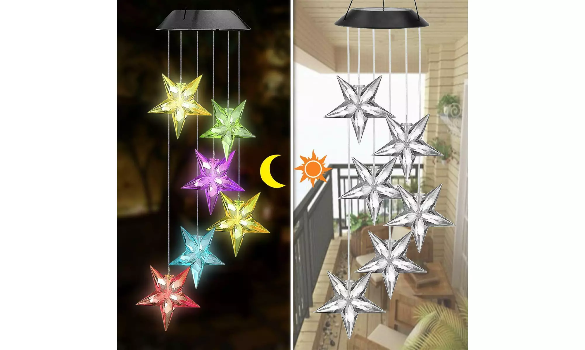 Star Shaped Solar Light Wind Chime - LED Changing Multi Color Decorative Lights - Second Medium