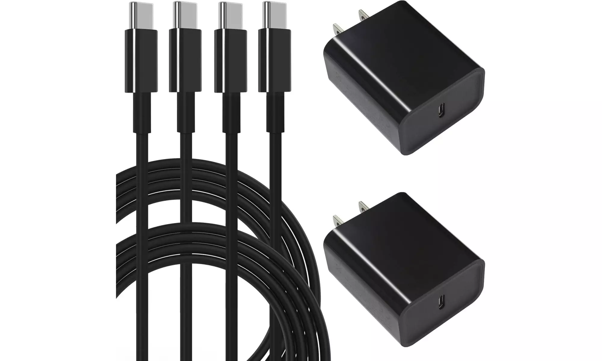 2 Pack 20W PD Fast Charging Block Black USB Type C to Type C