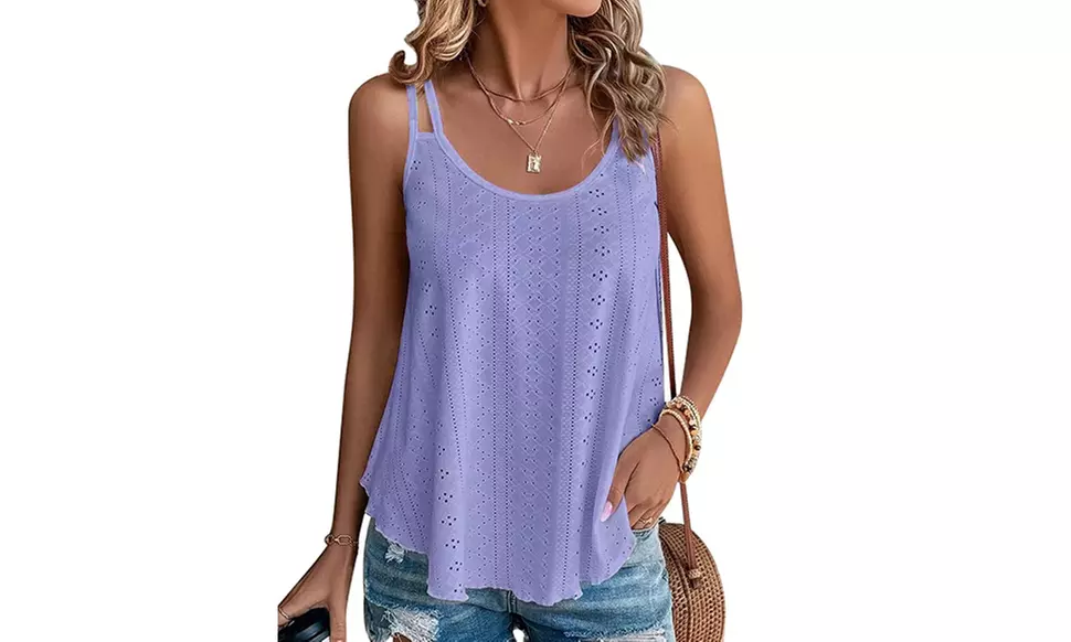 Womens Tank Tops Eyelet Spaghetti Strap Summer Tops Shirts Flowy Camisoles