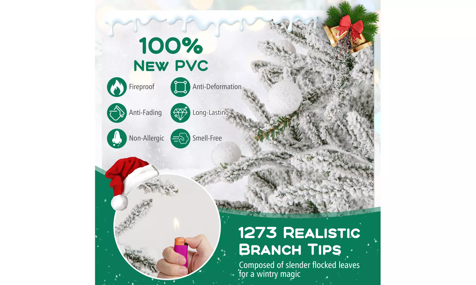 Costway Pre-Lit Artificial Christmas Tree with Branch Tips | Warm White LED Lights | Easy Setup & Home Decor