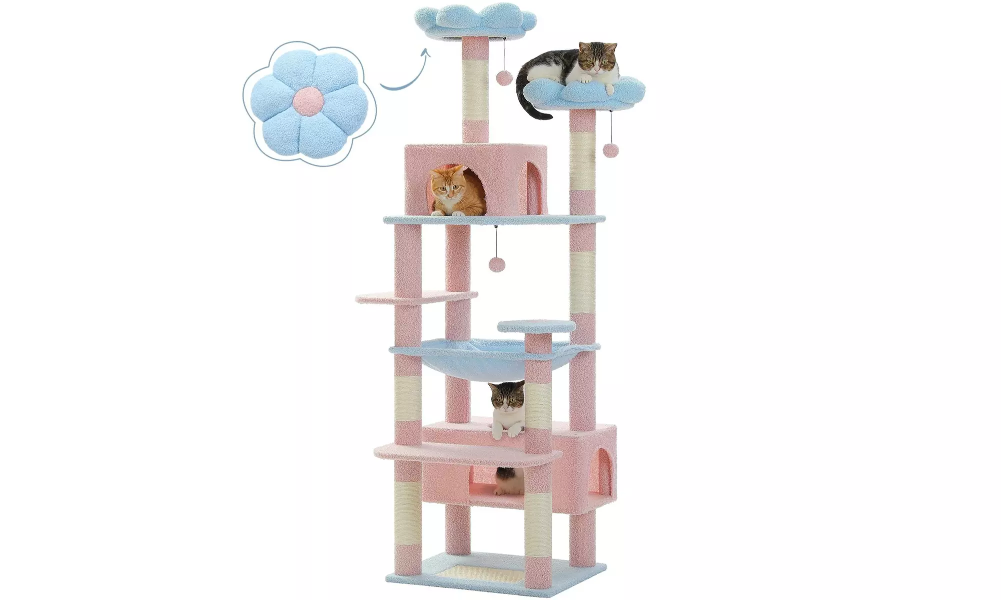 72" Cat Tree for Large Cats with Condo, Hammock and Scratching Posts
