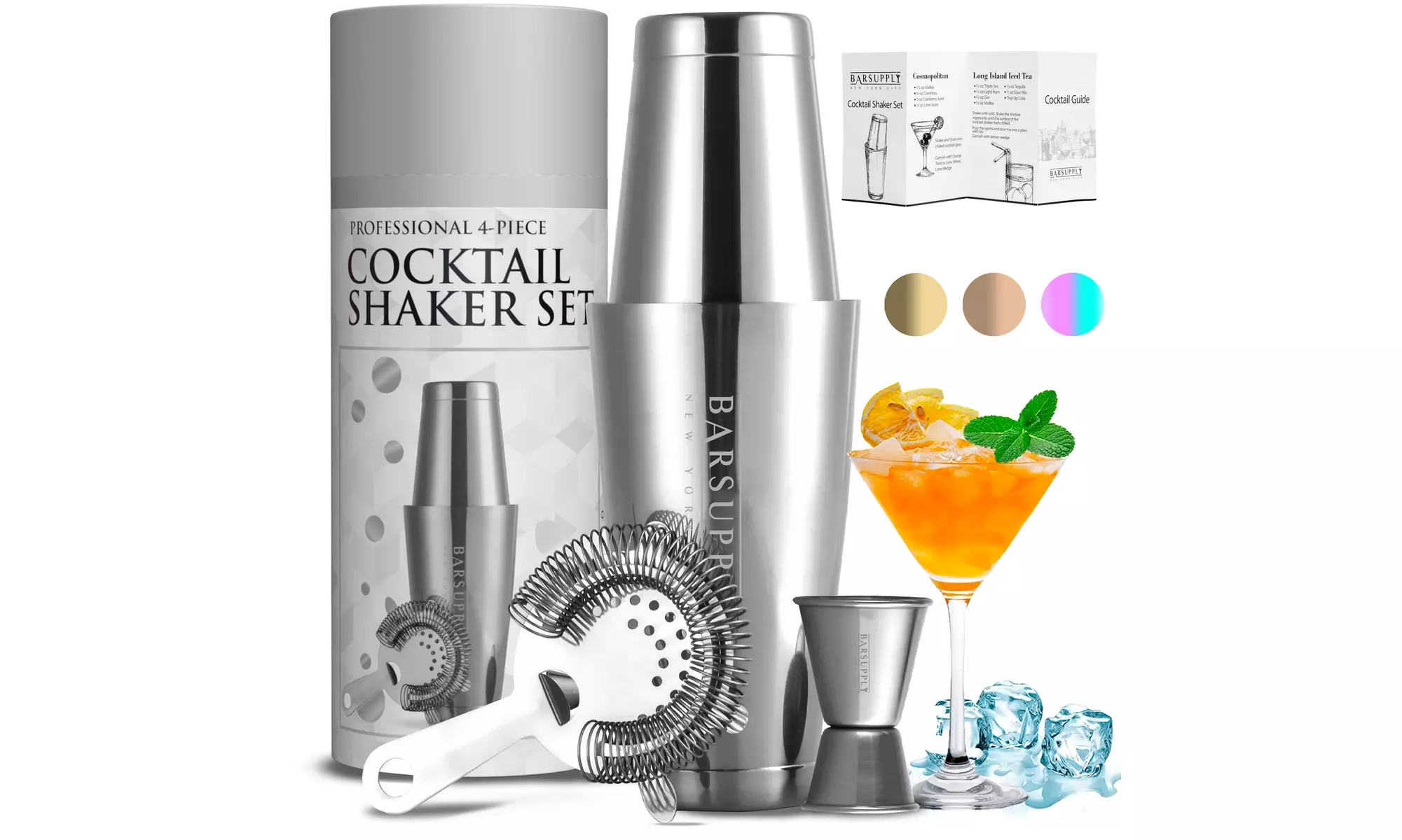 Professional 4-Piece Boston Cocktail Shaker Set